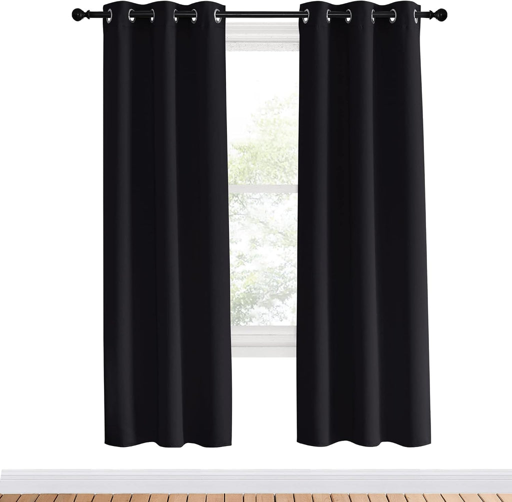 NICETOWN Blackout Curtain Panels 70 inches Length, Set of 2, 34 inches Wide, Black, Light Reducing Thermal Insulated Solid Grommet Room…