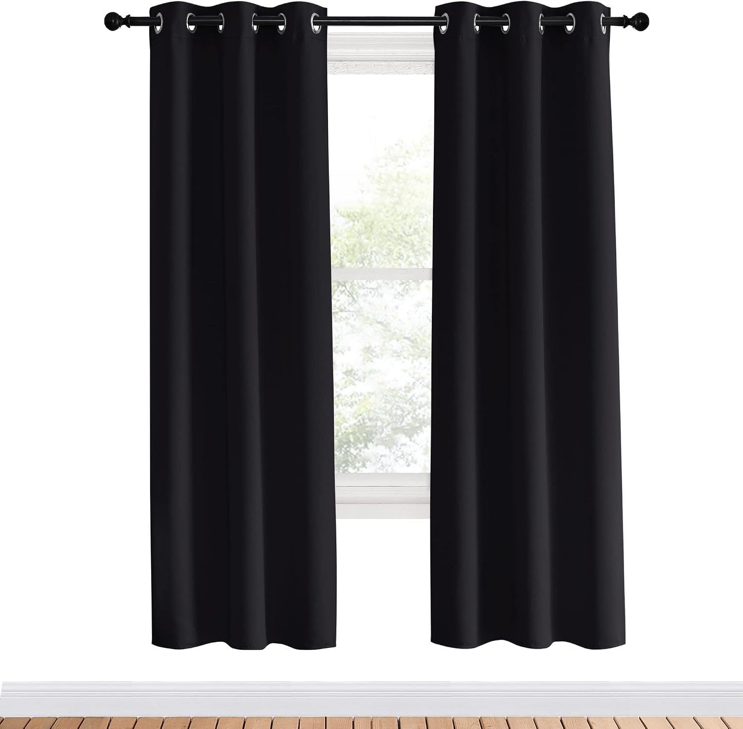 NICETOWN Blackout Curtain Panels 70 inches Length, Set of 2, 34 inches Wide, Black, Light Reducing Thermal Insulated Solid Grommet Room…