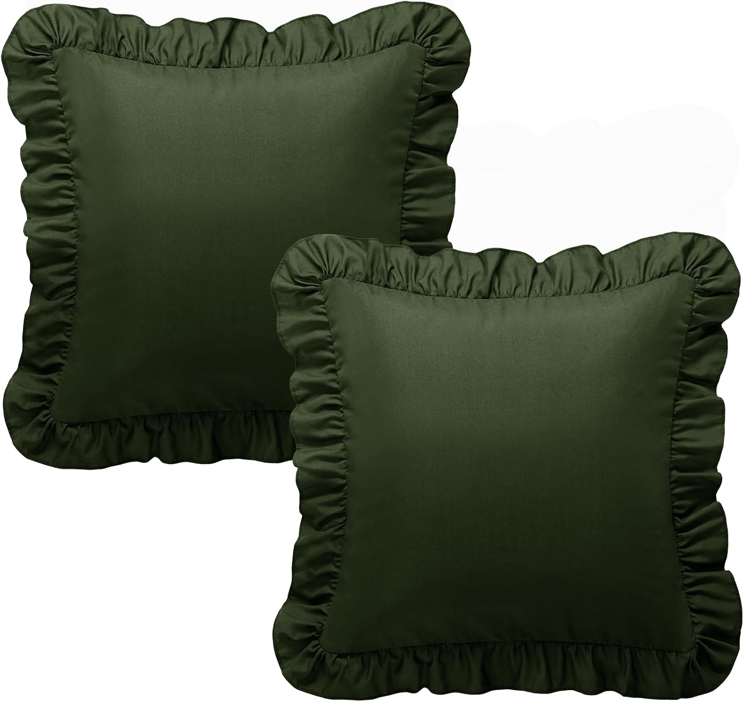 KKJIAF Ruffle Pillow Cases 18x18 Inches, Olive Green Square Ruffled Pillow Covers Set of 2, Microfiber Wrinkle Resistant Pillow Shams…