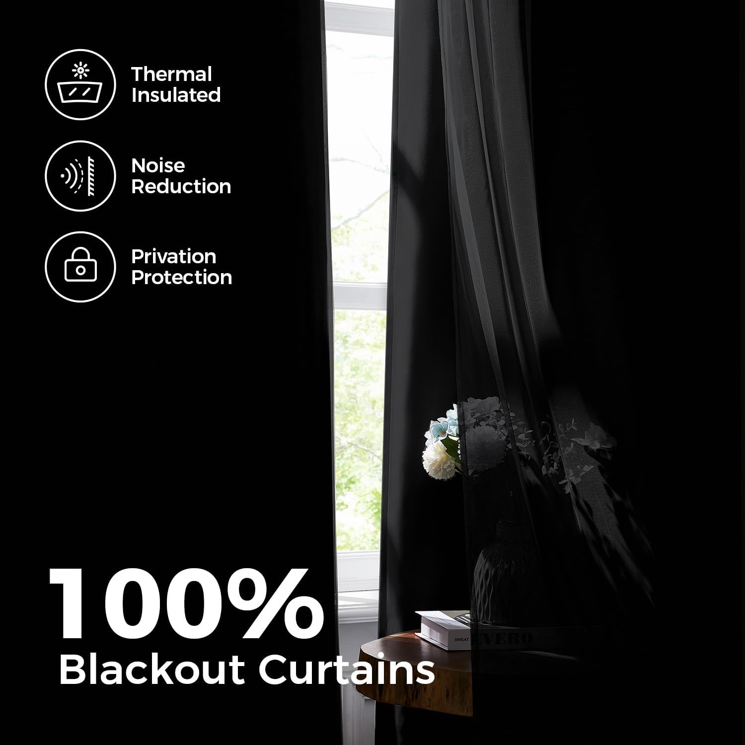 Swandream Blackout Curtains for Bedroom, Double Layer Black Curtains, Black Out Curtain 72 inch Long with Sheer Overlay for Living Room, Ro…
