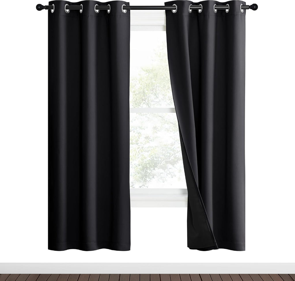 Nicetown High-End Thermal Kitchen Curtains, Black, 37" Wide Per Panel, Set of 2 Panels, Full Blackout Curtains 70 Inches Long for Dining Ro…