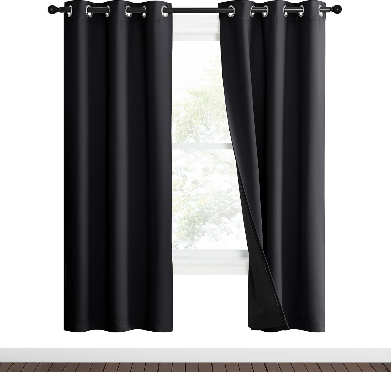 Nicetown High-End Thermal Kitchen Curtains, Black, 37" Wide Per Panel, Set of 2 Panels, Full Blackout Curtains 70 Inches Long for Dining Ro…