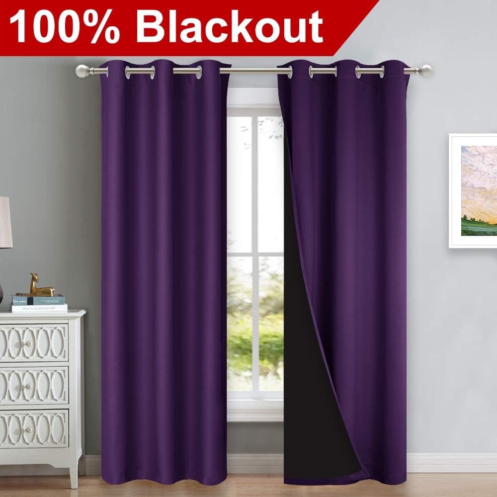 Nicetown Cold Blocking 100% Blackout Curtains with Black Liner Backing, Thermal Insulated Curtains for Living Room, Noise Reducing Drapes,…