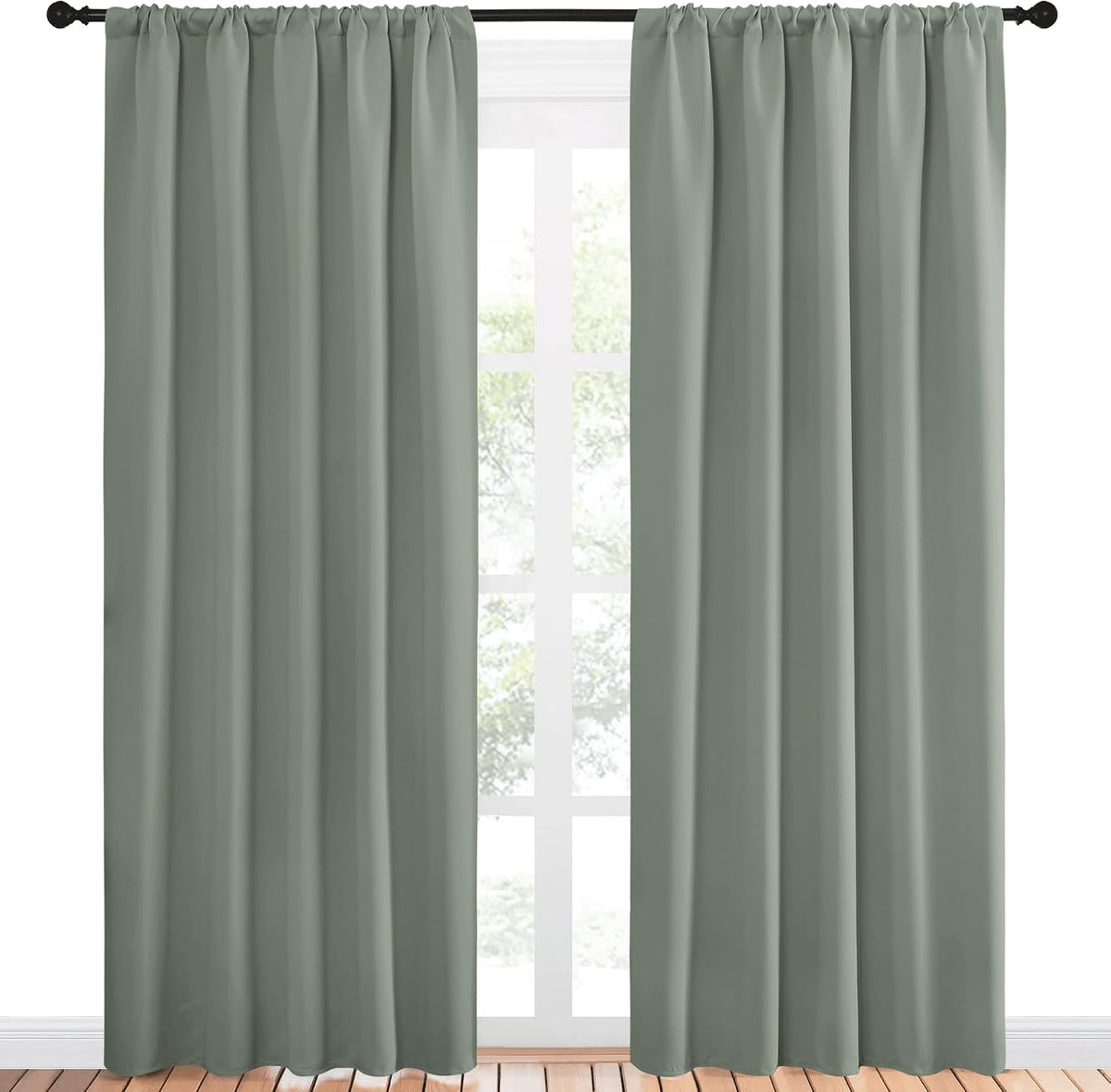 NICETOWN Window Curtains Blackout Drapes - Thermal Insulated Solid Rod Pocket Blackout Curtains/Draperies for Living Room (Sage Green…