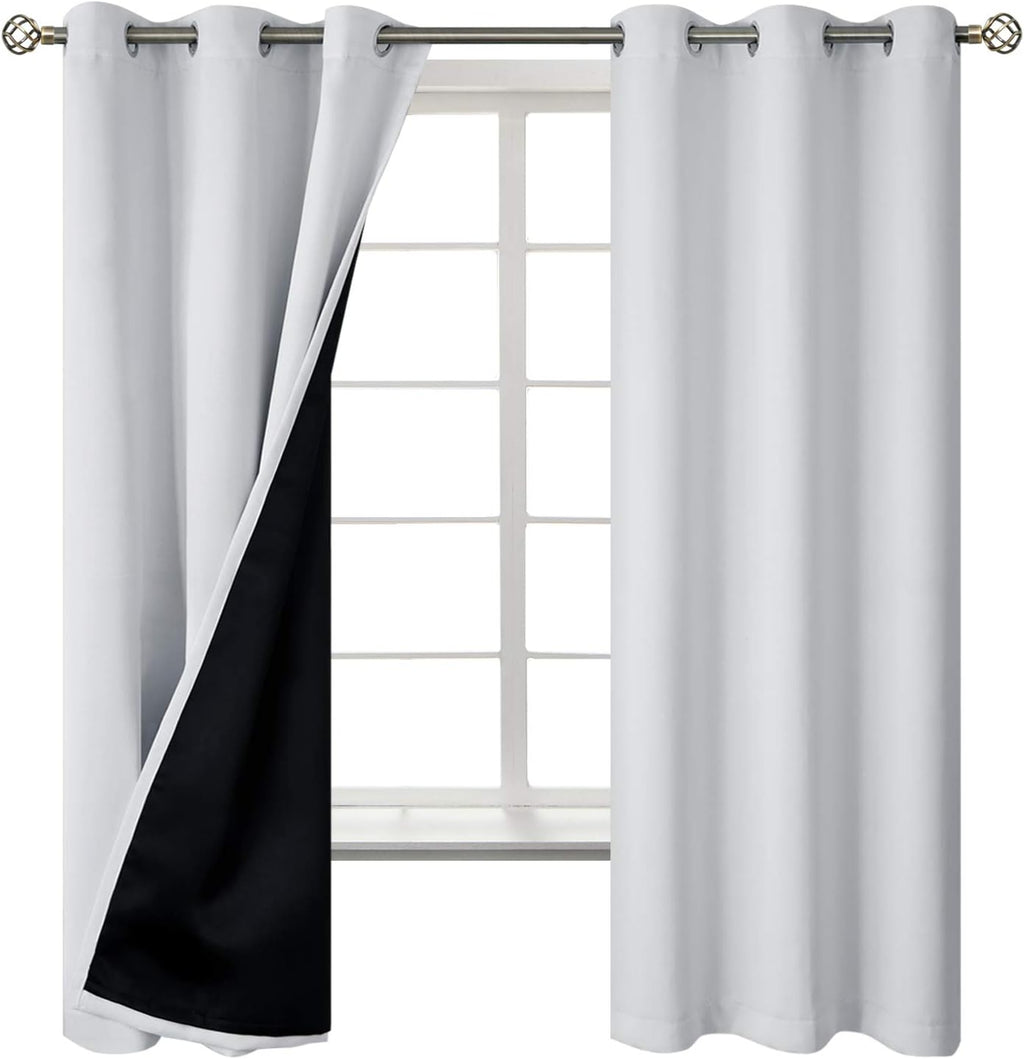 BGment Greyish White 100% Blackout Curtains for Bedroom 63 Inch Length 2 Panels Set, Thermal Insulated Full Light Blocking Grommet Noise Ca…