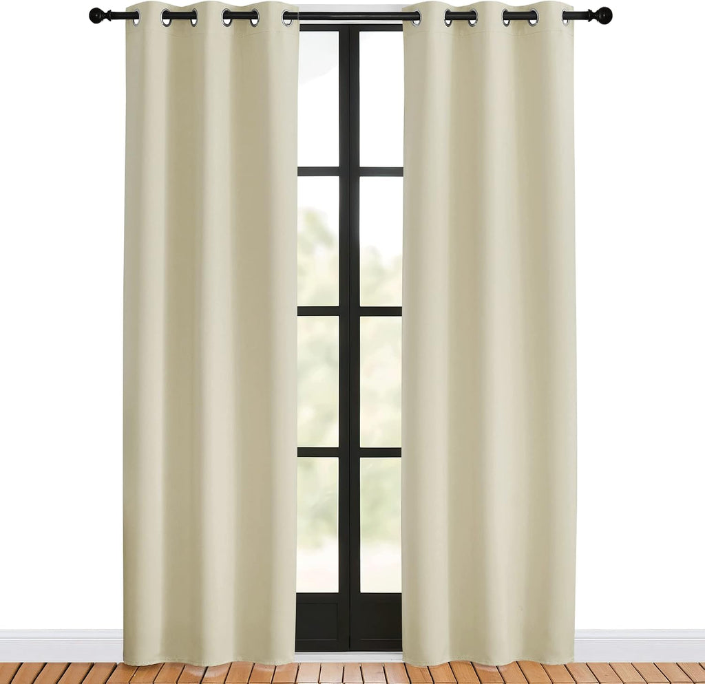 NICETOWN Blackout Beige Curtains 80 inch Long for Bedroom, Set of 2, W34 x L80, Thermal Insulated Solid Grommet Vertical Drapes Room…