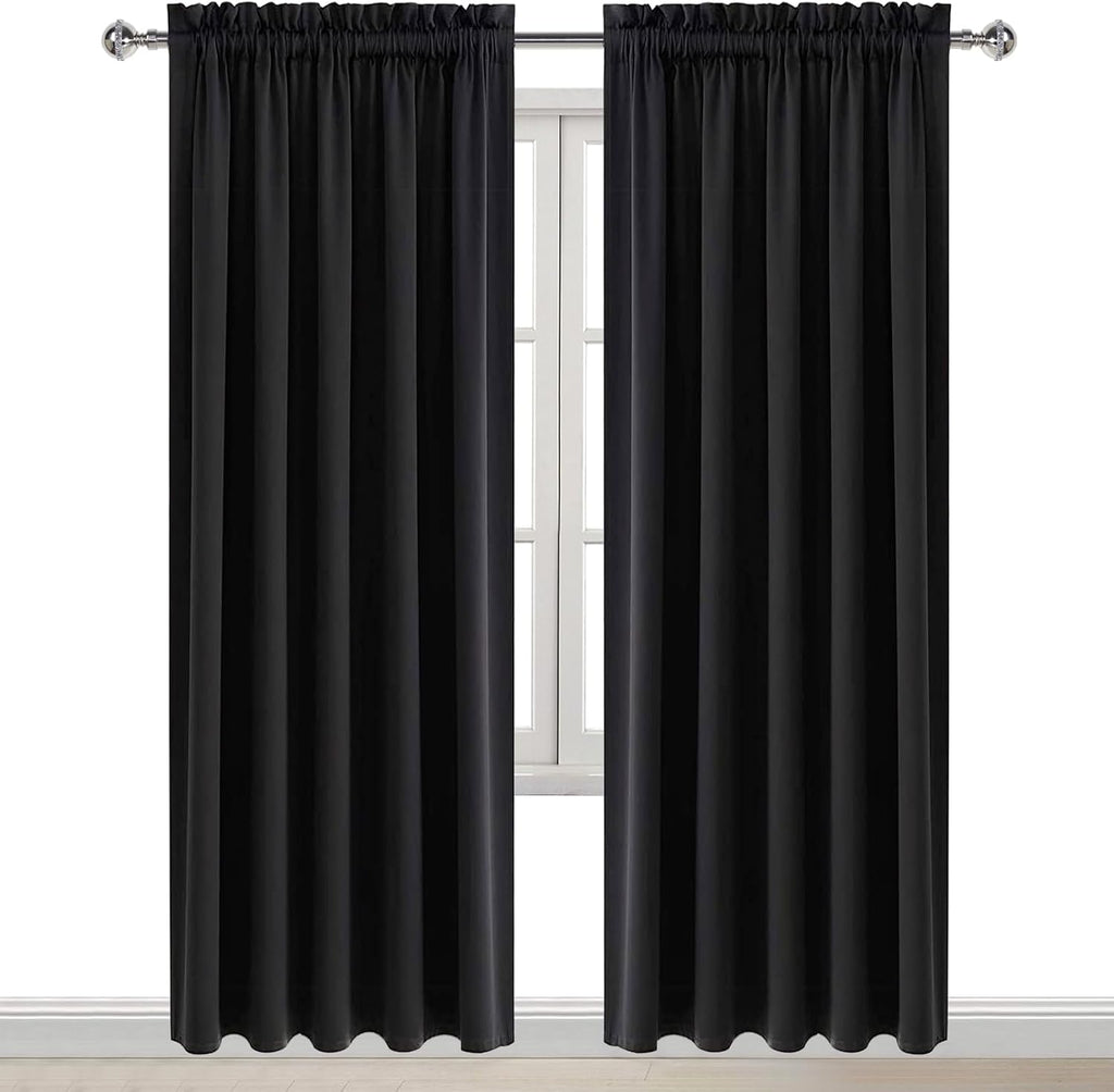 Dwcn Black Blackout Curtains for Bedroom, 60 x 84 inches Long - Room Darkening Thermal Insulated Large Drapes, Set of 2 Rod Pocket Curtain…