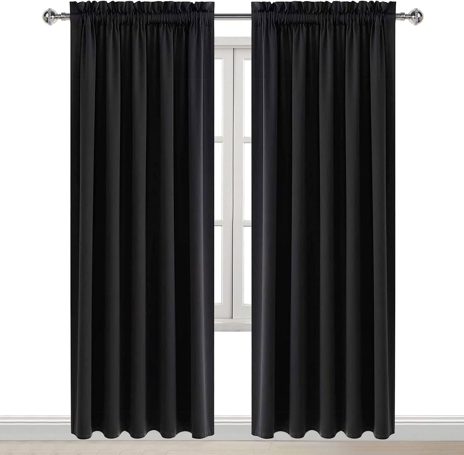 Dwcn Black Blackout Curtains for Bedroom, 60 x 84 inches Long - Room Darkening Thermal Insulated Large Drapes, Set of 2 Rod Pocket Curtain…