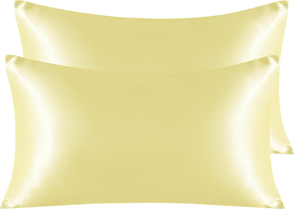 Ntbay 2 Pack Satin King Pillowcases for Hair and Skin, Luxurious and Silky Pillow Cases with Envelope Closure, 20x36 Inches, Light Yellow 2…