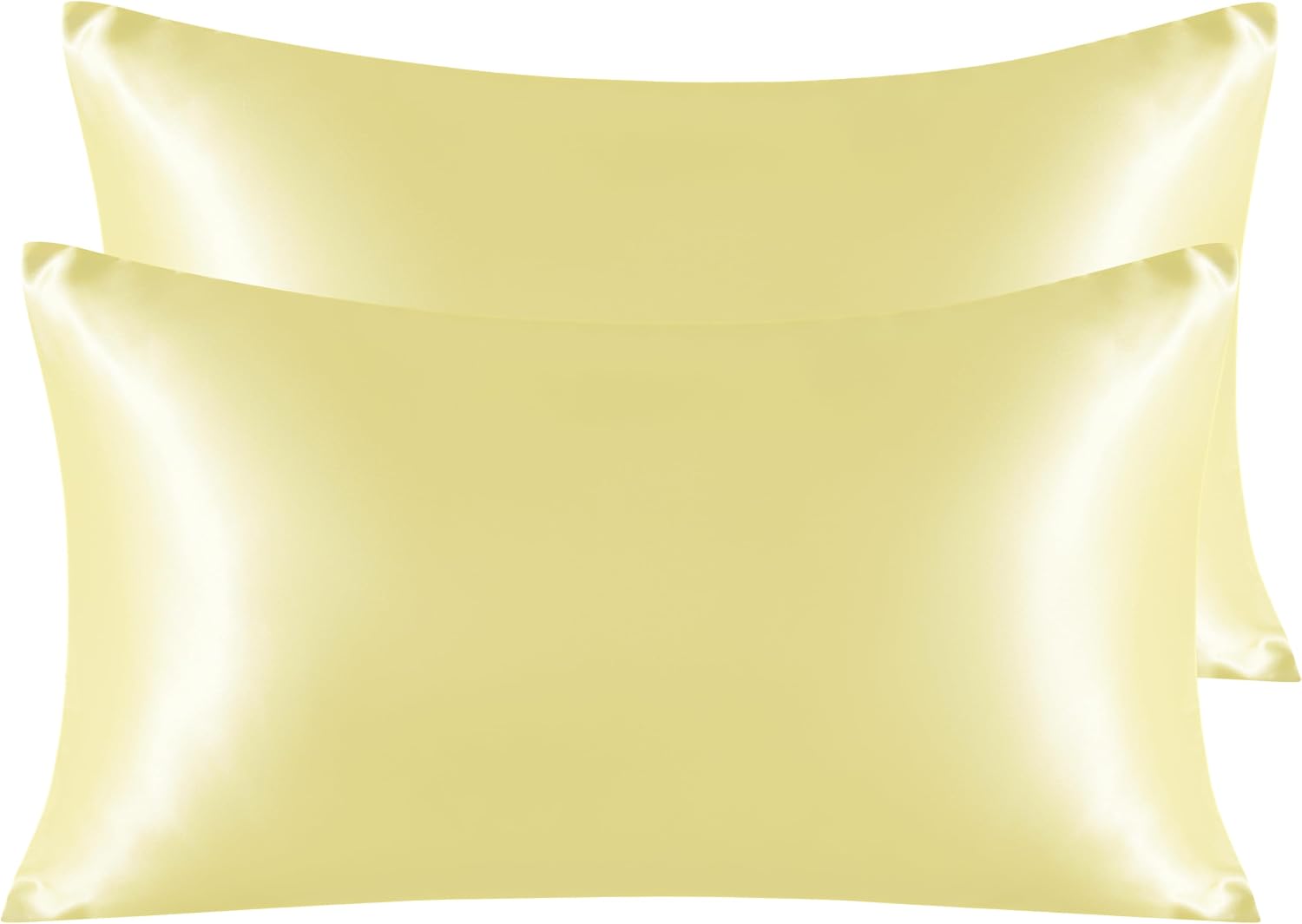 Ntbay 2 Pack Satin King Pillowcases for Hair and Skin, Luxurious and Silky Pillow Cases with Envelope Closure, 20x36 Inches, Light Yellow 2…