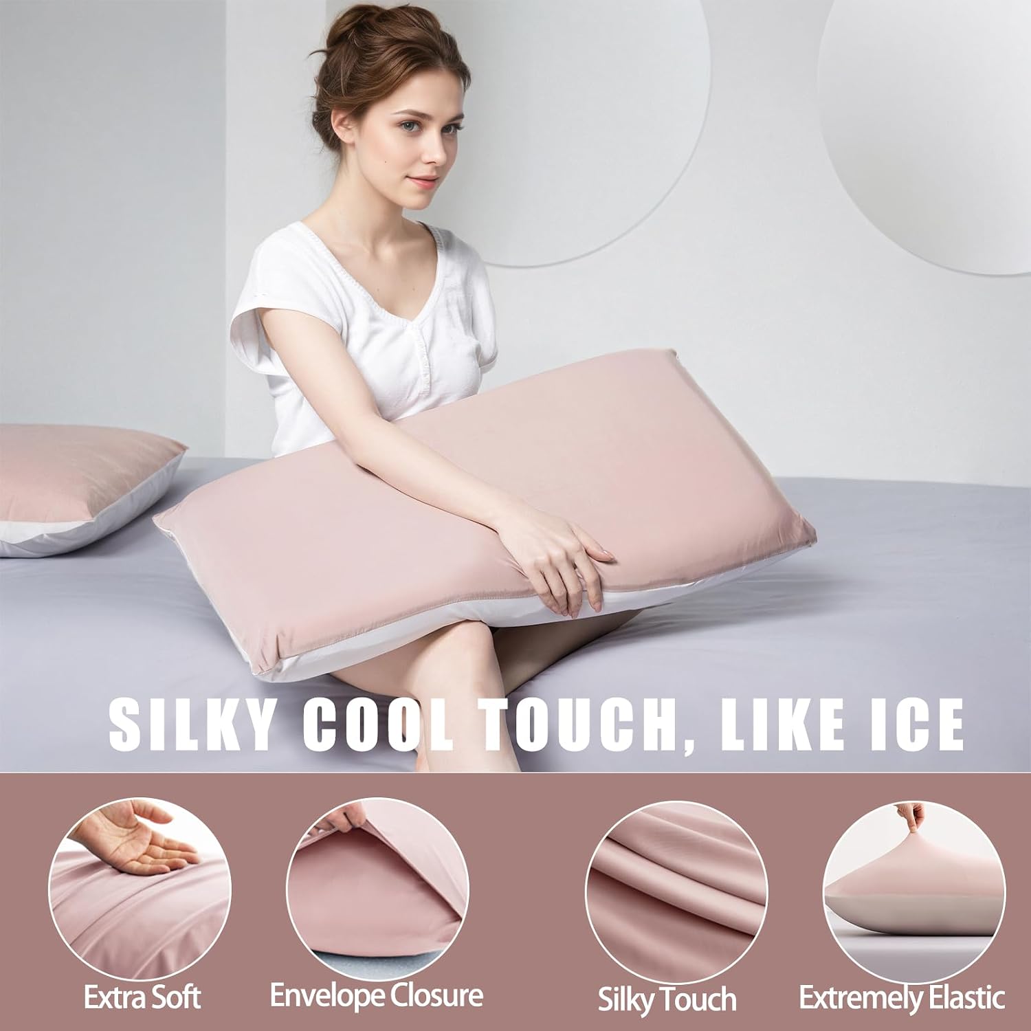 TELUS Cooling Pillowcases King Size 2-Pack, Silky Soft Breathable Pillow Case with Envelope Close, Stay Cool Pillow Cover for Hot…