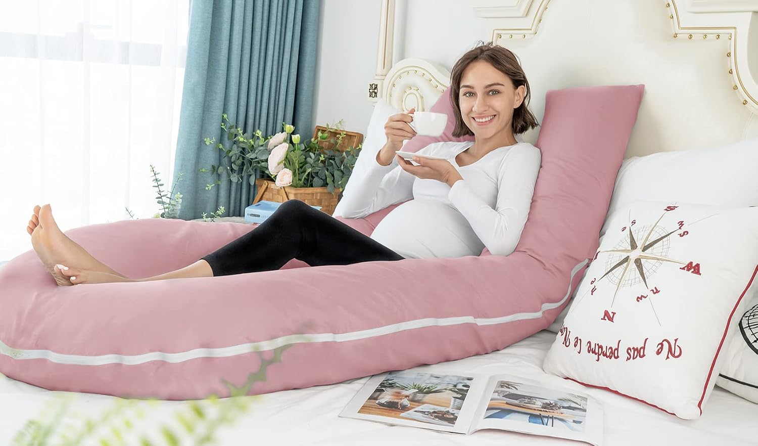Meiz Pregnancy Pillow, Cooling Silky Pregnancy Pillows for Sleeping, 65" U Shaped Full Body Maternity Pillow for Pregnant Women, with Washa…