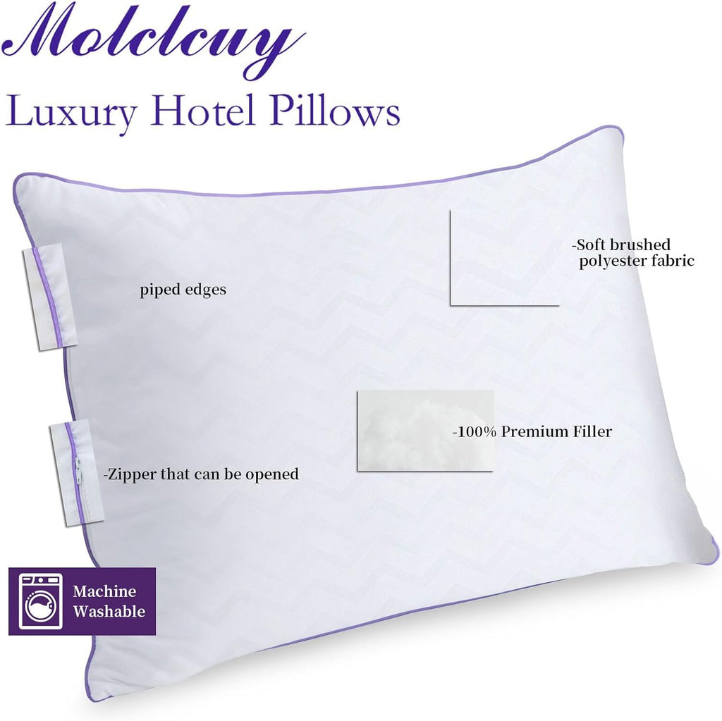 Molclcuy Bed Pillows King Size Set of 4, Hotel Collection Pillow for Side and Back Sleepers, Super Soft Down Alternative Microfiber Filled 4…