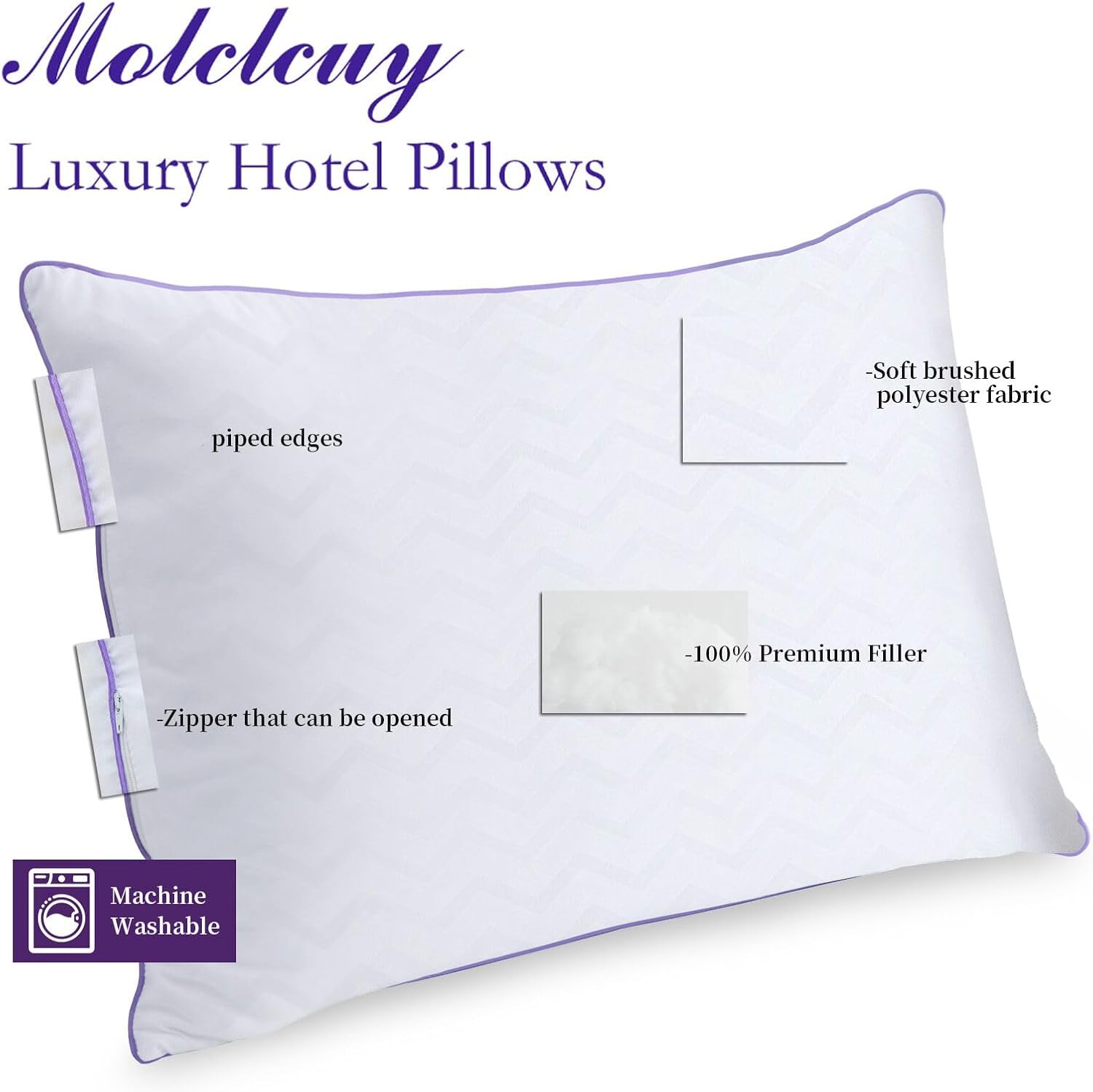 Molclcuy Bed Pillows King Size Set of 4, Hotel Collection Pillow for Side and Back Sleepers, Super Soft Down Alternative Microfiber Filled 4…
