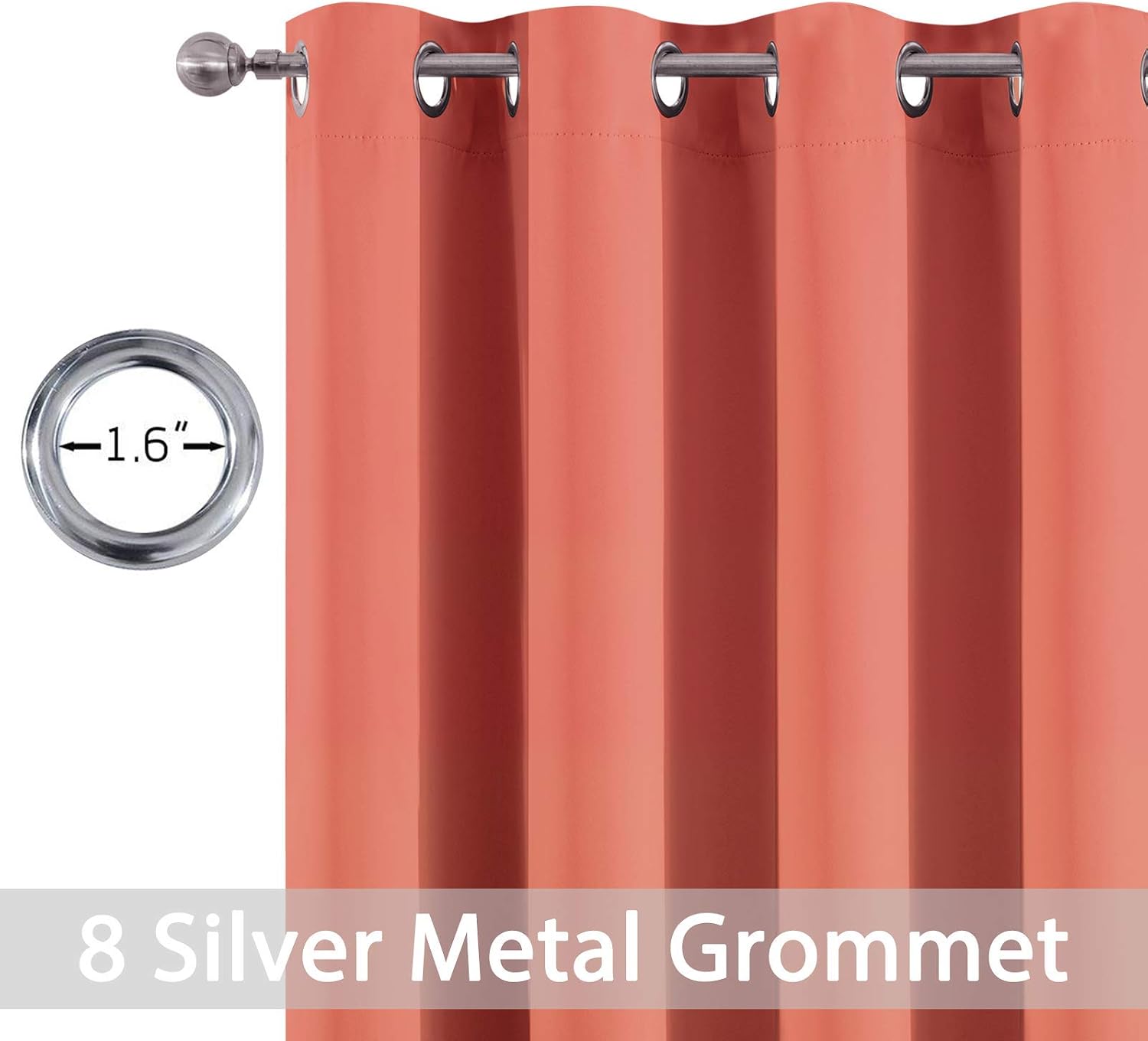 Yakamok Room Darkening Thermal Insulated with Grommet Blackout Curtains for Bedroom, 52Wx72L inch, Coral Orange, 2 Panels