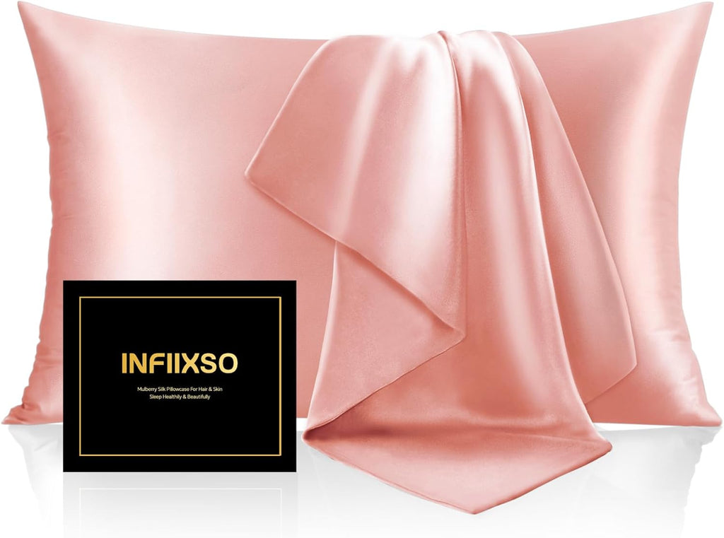 Infiixso Mulberry Silk Pillowcase for Hair and Skin, Silk Pillow Cases Queen Size Set of 2 with Hidden Zipper 20"x30", Ultra Smooth and Sof…