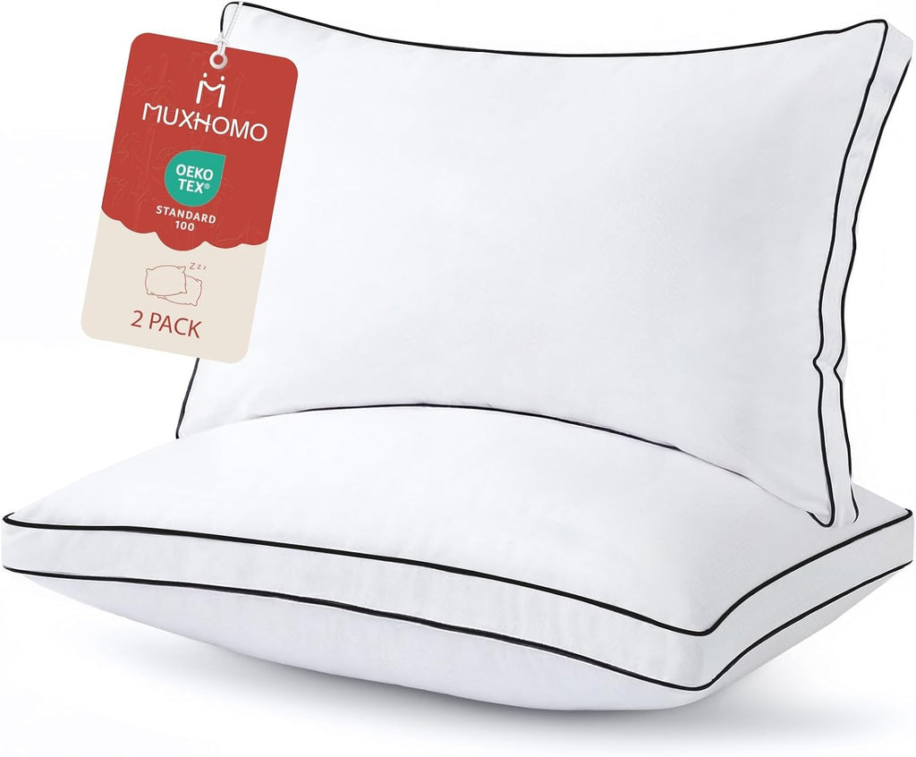 Muxhomo Bed Pillows Standard Size Set of 2, Full Size Gusseted Bed Pillows for Side, Back, and Stomach Sleepers, Hotel Quality, Oeko-Tex Ce…