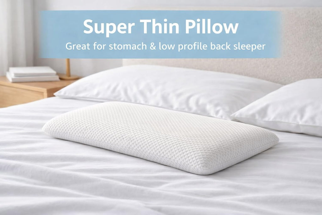 Dlight Bd Ultra 2.7" Stomach Sleeping Gel Infused Memory Foam Pillow- Ultra Thin and Flat Design for Stomach and Back Sleepers White