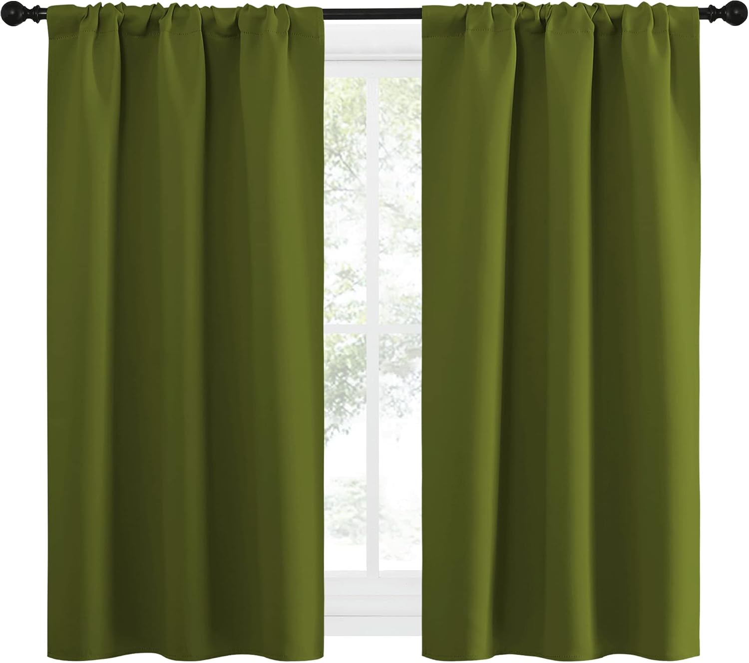 NICETOWN Kitchen Curtains, Short Blackout Curtains & Drapes, Thermal Insulated Rod Pocket Window Treatment Draperies for Nursery (Olive…