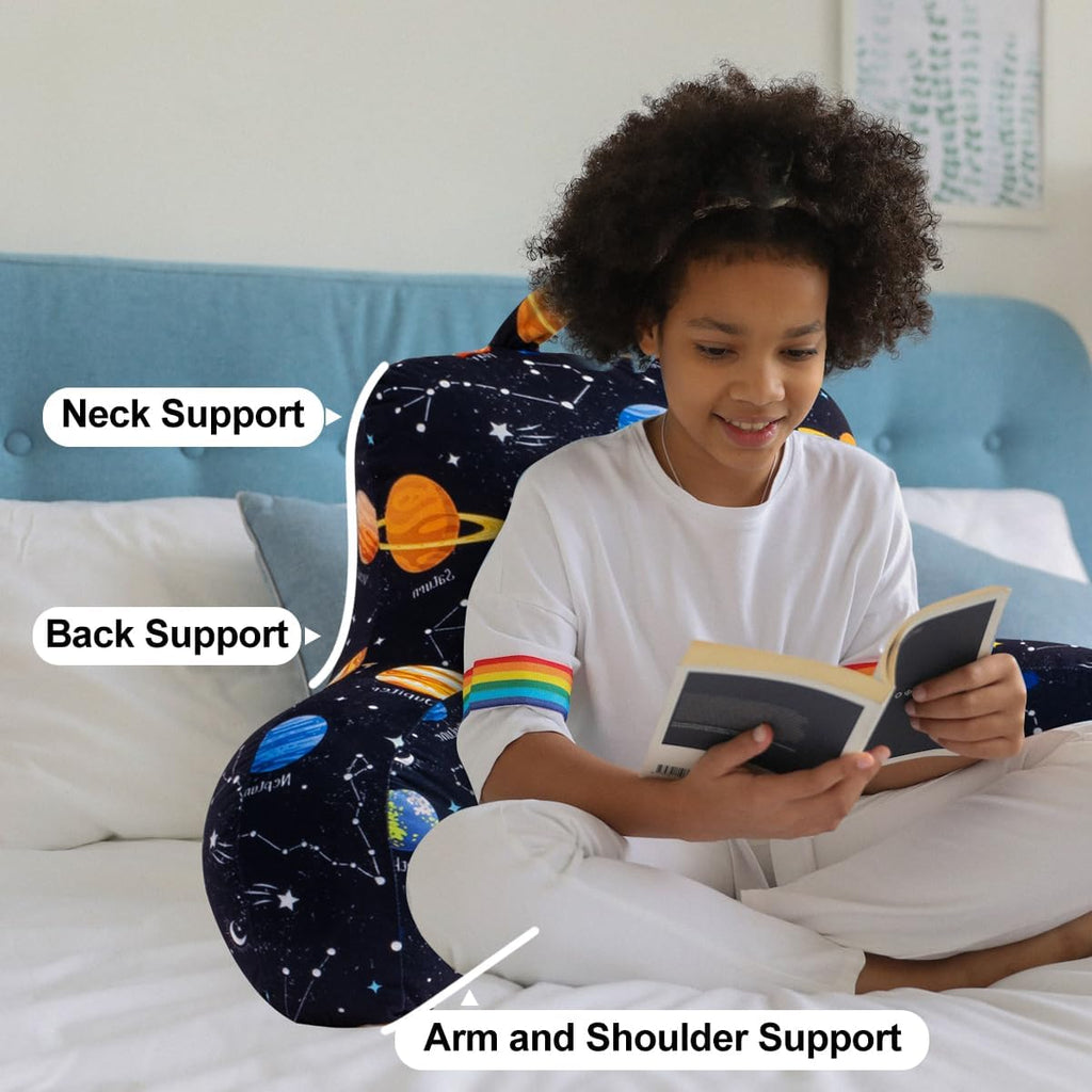 Holawakaka Reading Pillow with Arms, Galaxy Space Print Plush Bed Rest Pillows for Kids Teens Petites Sitting in Bed, Sofa, Chair, Lounge, B…
