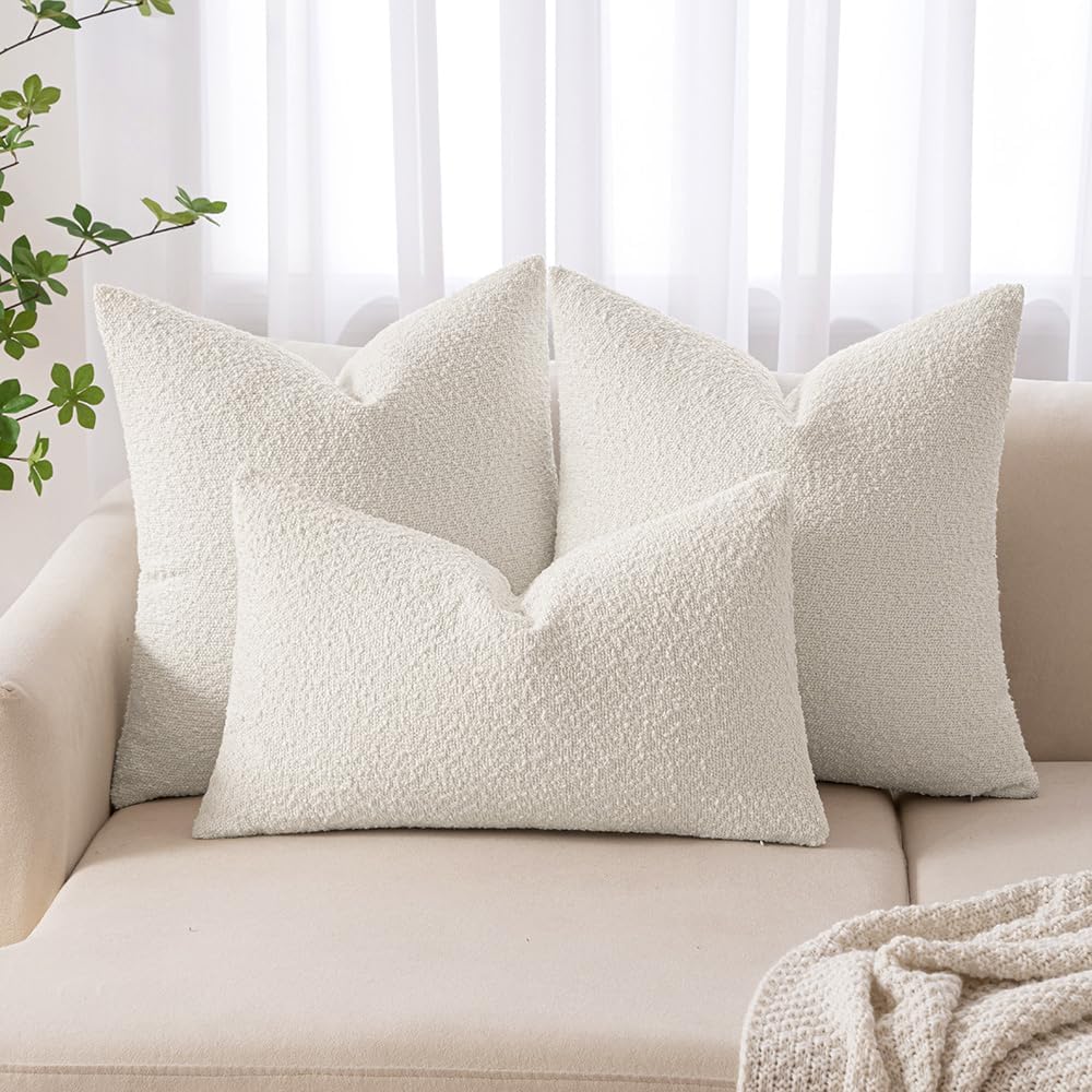 Miulee Textured Boucle Throw Pillow Cover White Accent Solid Lumbar Pillow Case Decorative Soft Pack of 1 Couch Cushion Chair Sofa Bedroom…