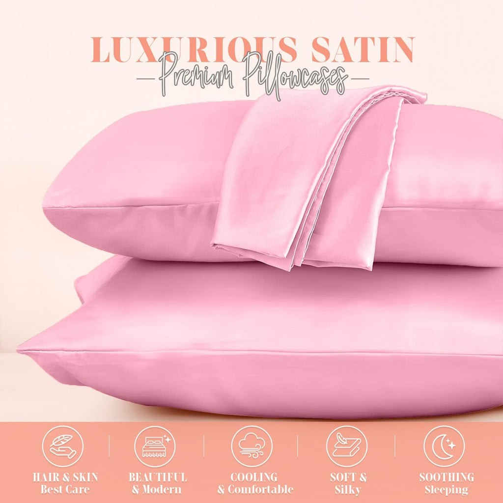 Elegantcomfort Elegant Comfort Silky and Luxurious 2-Piece Satin Pillowcase Set for Healthier Skin and Hair, Hidden Zipper Closure and Beau…