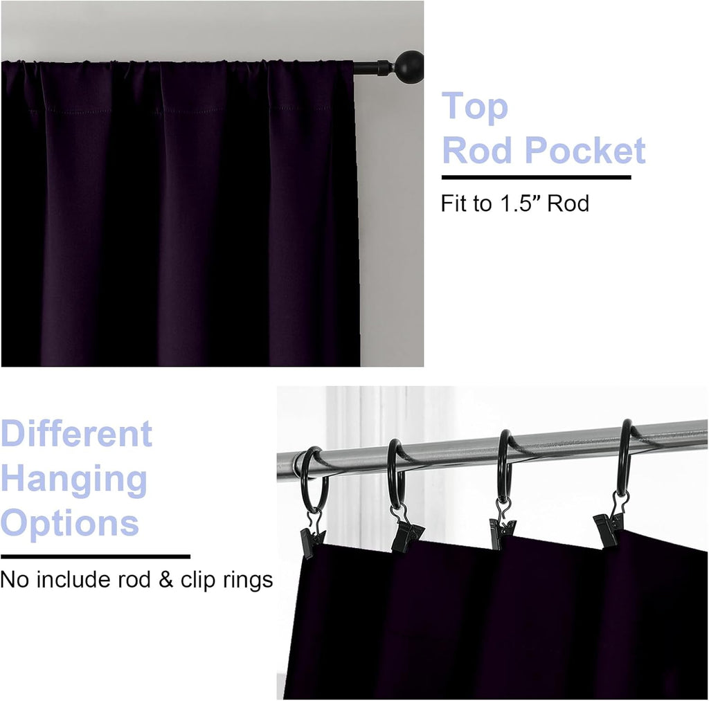 Simplebrand Ava BlackBerry Blackout Curtains for Bedroom 72 Inch Length 2 Panels Set, Privacy Thermal Insulated Rod Pocket Window Curtains…