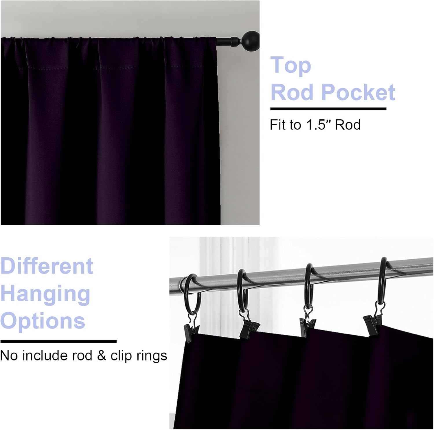 Simplebrand Ava Blackberry Short Blackout Curtains for Bedroom 54 Inches Long 2 Panels Set, Solid Thermal Insulated, Energy Saving Window T…