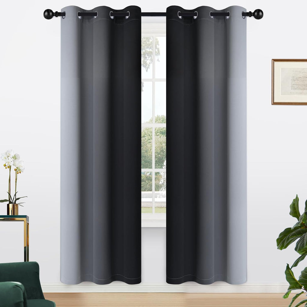 Yakamok Light Blocking Ombre Curtains, Greyish White and Black Gradient Color Curtains, Room Darkening Grommet Window Drapes for Bedroom(Bl…