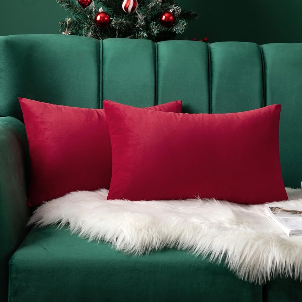 MIULEE Velvet Pillow Cover Christmas Decorative Lumbar Rectangle Pillowcase Soft Solid Cushion Case Home Decor for Couch Sofa Bedroom Car…