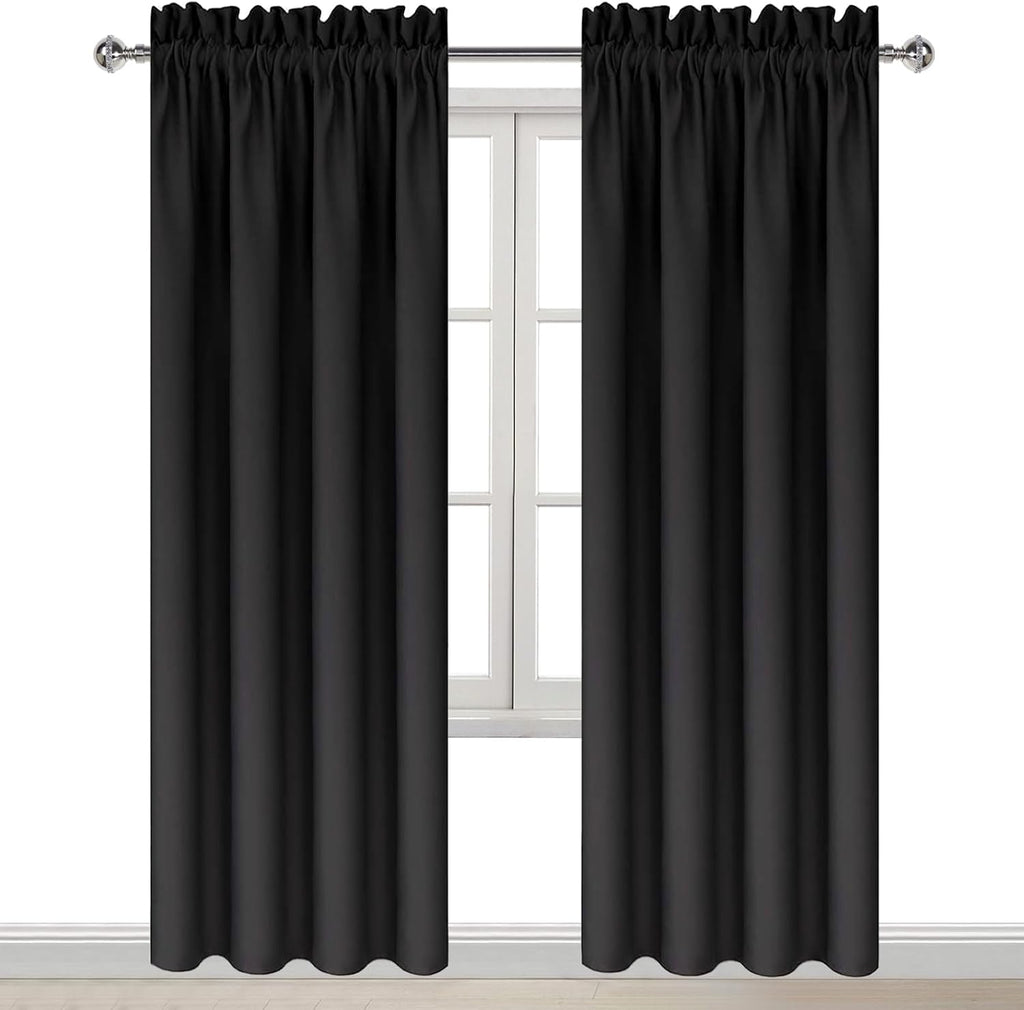 Dwcn Blackout Curtains for Bedroom – Thermal Insulated Room Darkening Drapes for Living Room, Black, W 42 x L 84 Inch, Set of 2 Rod Pocket…