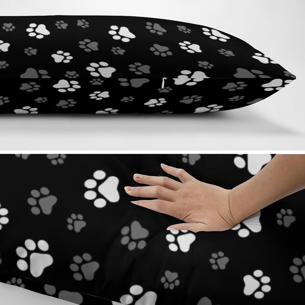 Body Pillow Cover Black White Grey Body Pillowcase Black White Grey Decorative Rectangle Long Pillow Cases Cute Animal Pet Footprint…