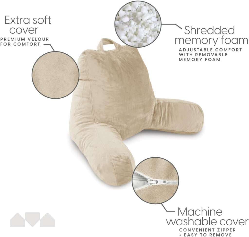 Milliard Reading Pillow with Arms, Cream, Shredded Memory Foam Back Pillow for Bed Sitting Up - Sit Up Backrest Support for Reading &…