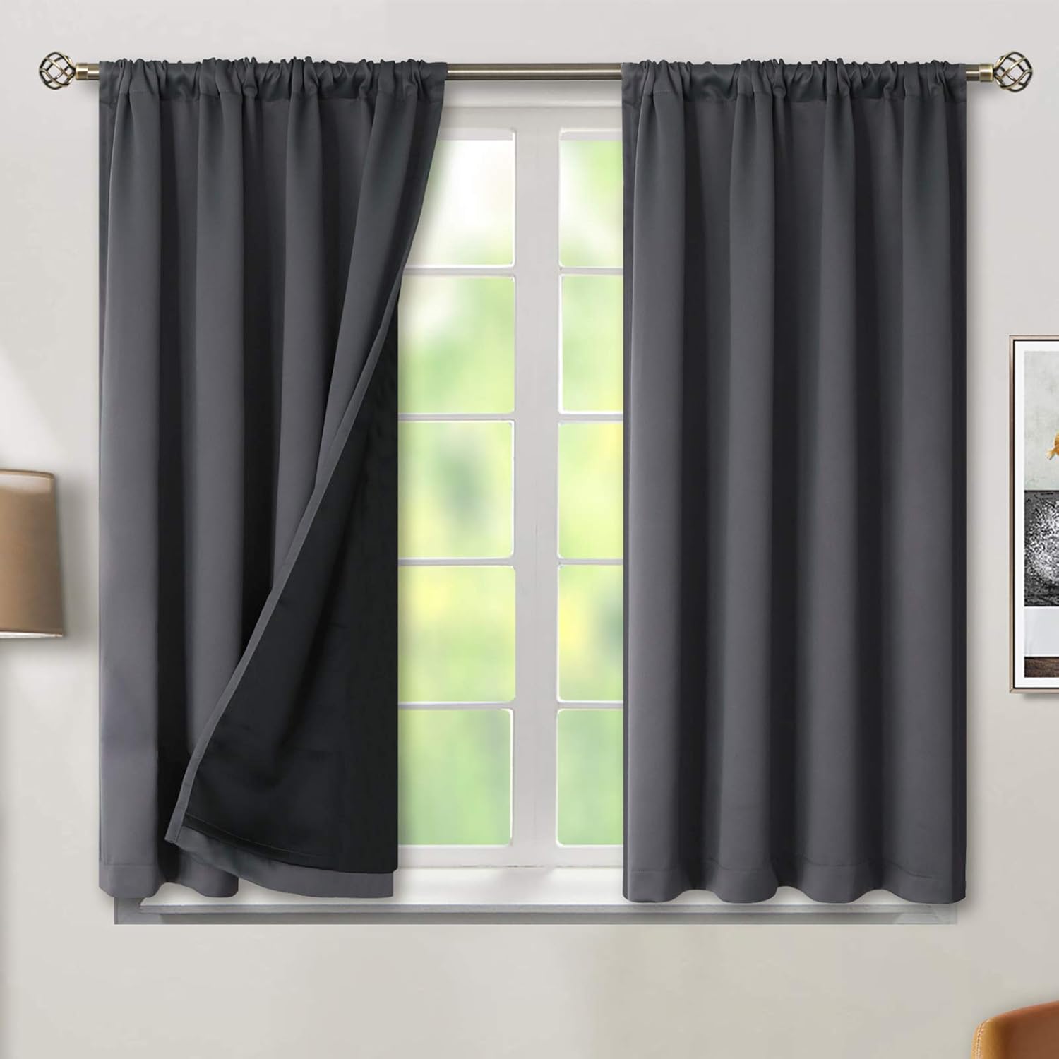 BGment Dark Grey Blackout Curtains for Bedroom 45 Inch Length, Rod Pocket 100% Blackout Curtains with Thermal Liner Darkening Curtains…
