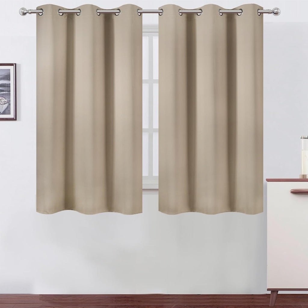 Lemomo Khaki Blackout Curtains 42 x 54 Inch Length Set of 2 Panels Grommet Bedroom Curtains for Living Room 54 Inch silver