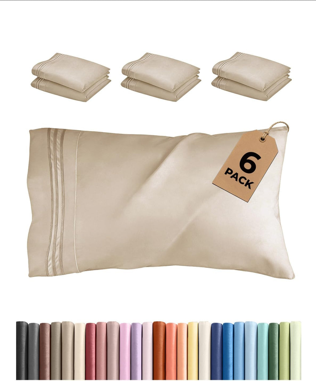 Standard Pillow Cases Set of 6 - Ultra Soft Hotel Quality Pillowcase Covers - Comfy, Cozy & Wrinkle Free - Shrink, Stain and Fade…