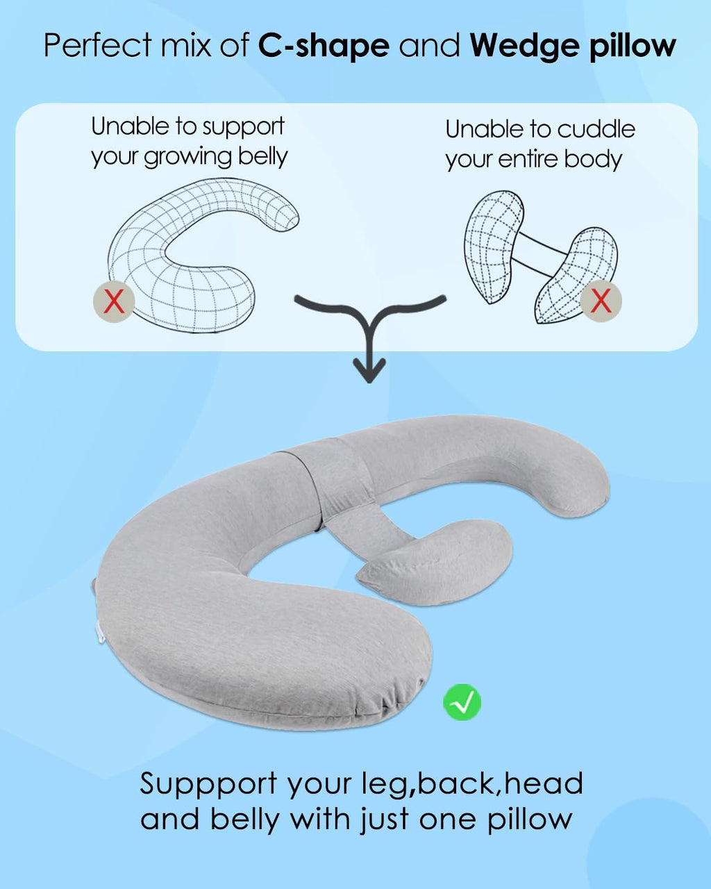 Queenrose QUEEN ROSE Pregnancy Pillow, E Shaped Body Pillows for Sleeping Support, 60 Inch Maternity Pillow for Pregnant Women with Cooling…
