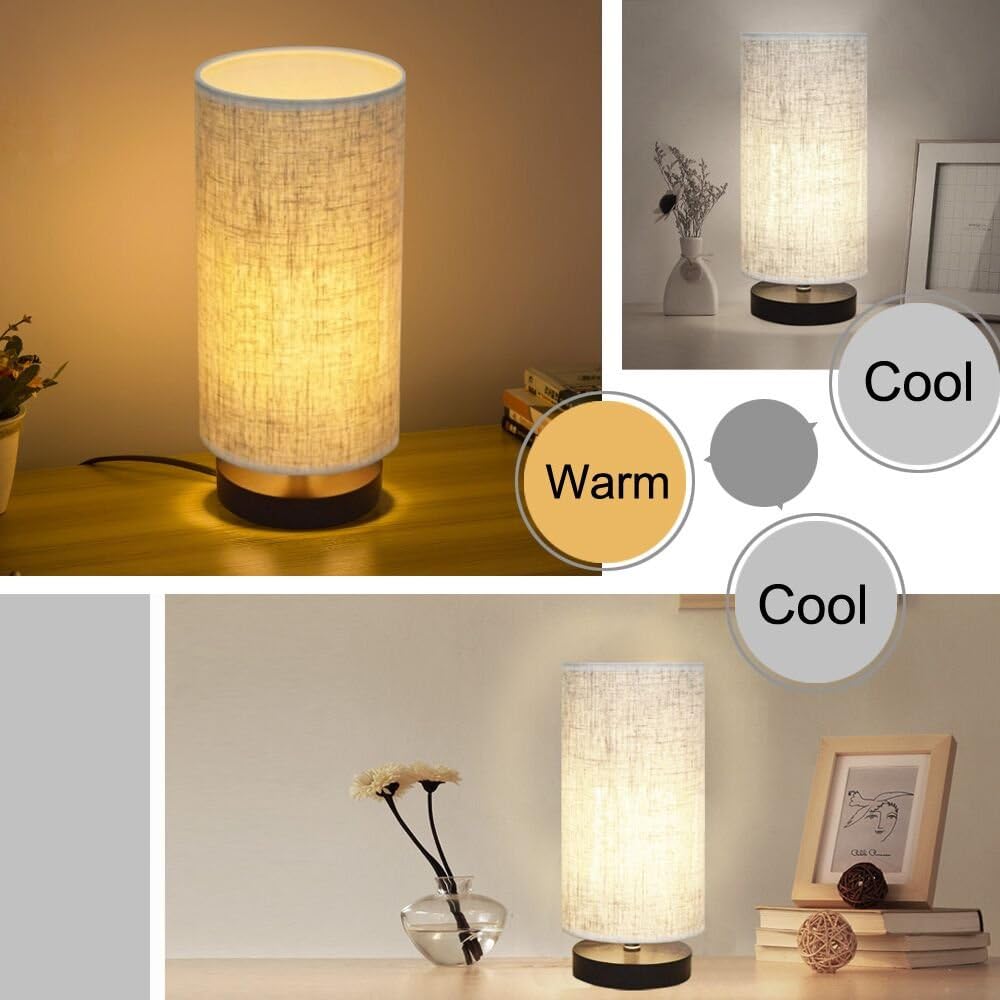 lifeholder Table Lamp, Bedside Nightstand Lamp, Simple Desk Lamp, Fabric Wooden Table Lamp for Bedroom Living Room Office Study, Cylinder…