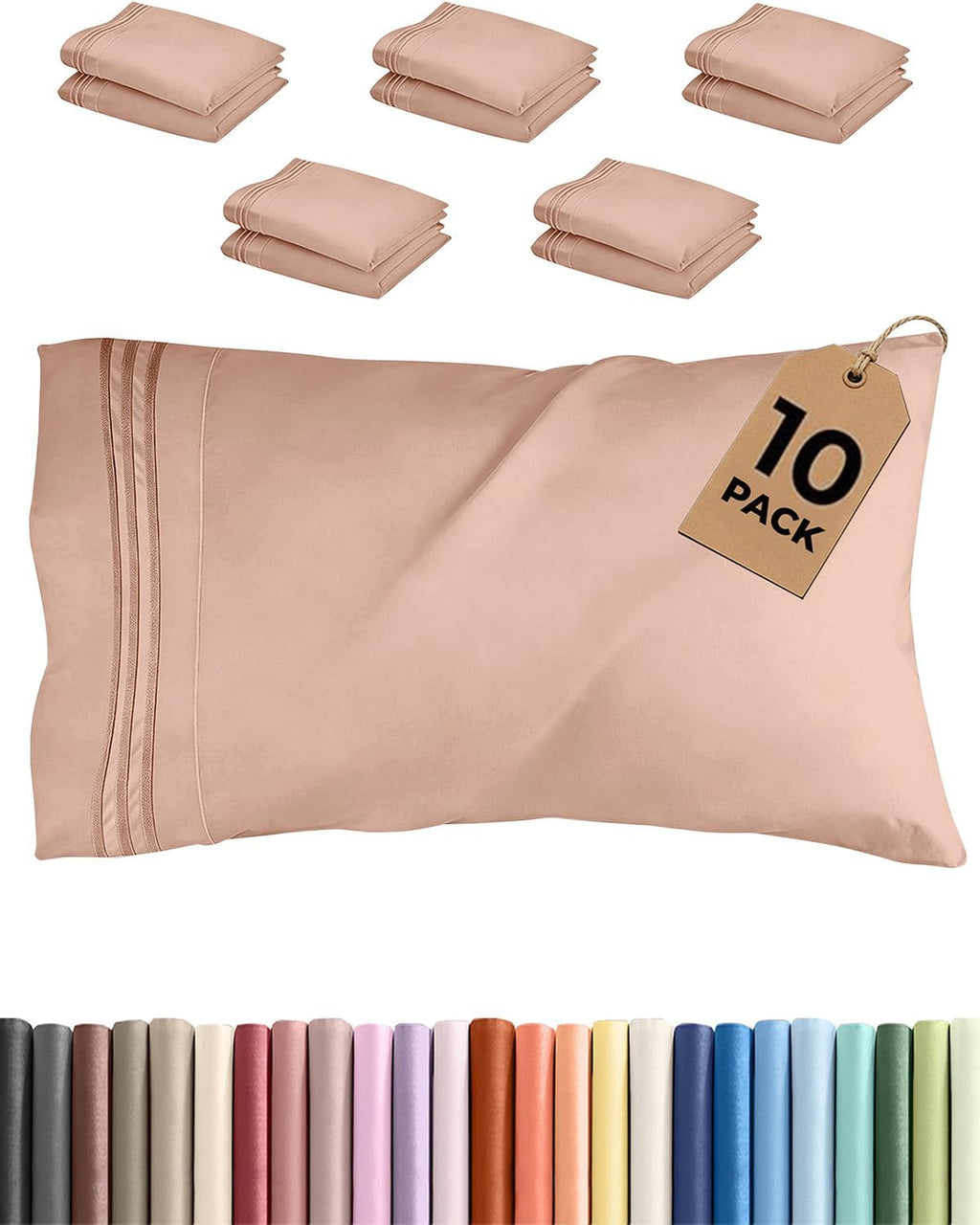 King Pillow Cases Set of 10 - Ultra Soft Hotel Quality Pillowcase Covers - Comfy, Cozy & Wrinkle Free - Shrink, Stain & Fade Resistant…