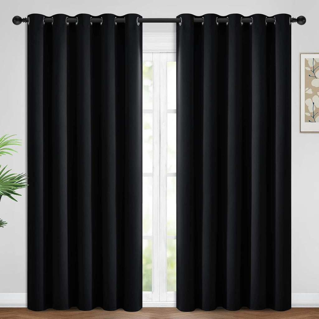 Yakamok Blackout Curtains Room Darkening Thermal Insulated Window Panels, Solid Grommet Top Drapes for Bedroom/Living Room(62Wx96L, Black…