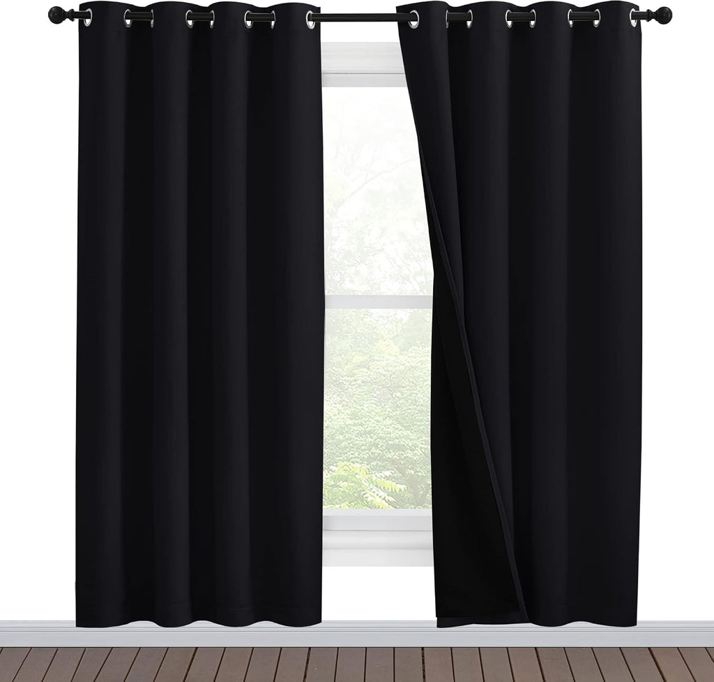 Nicetown 100% Blackout Window Curtain Panels, Full Light Blocking Drapes with Black Liner for Nursery, 78 inches Drop Thermal Bedroom Drape…
