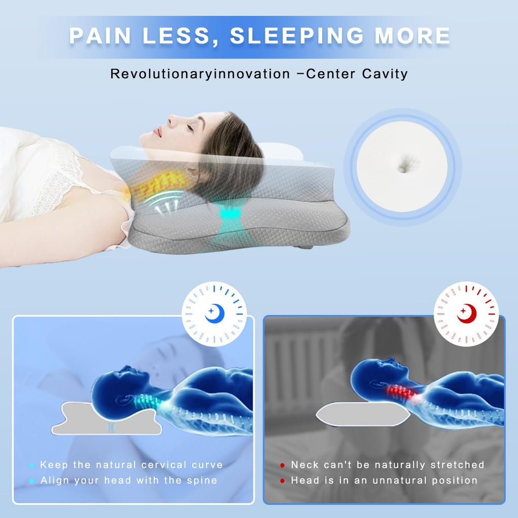 Qiubabyo Cervical Pillow for Neck Support, Adjustable Ergonomic Pillow Cozy Sleeping, Odorless Orthopedic Memory Foam Pillows, Contour Bed Pil…