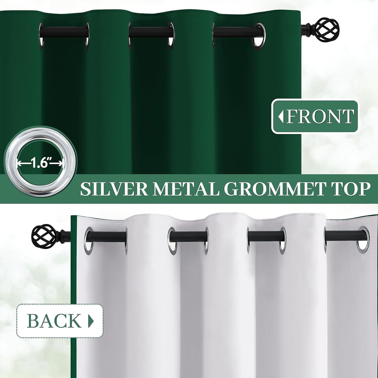Yakamok 100% Blackout Curtains Dark Green Room Darkening Thermal Insulated with 2 Thick Layers-Hunter Green Window Drapes Set of 2 Panels f…