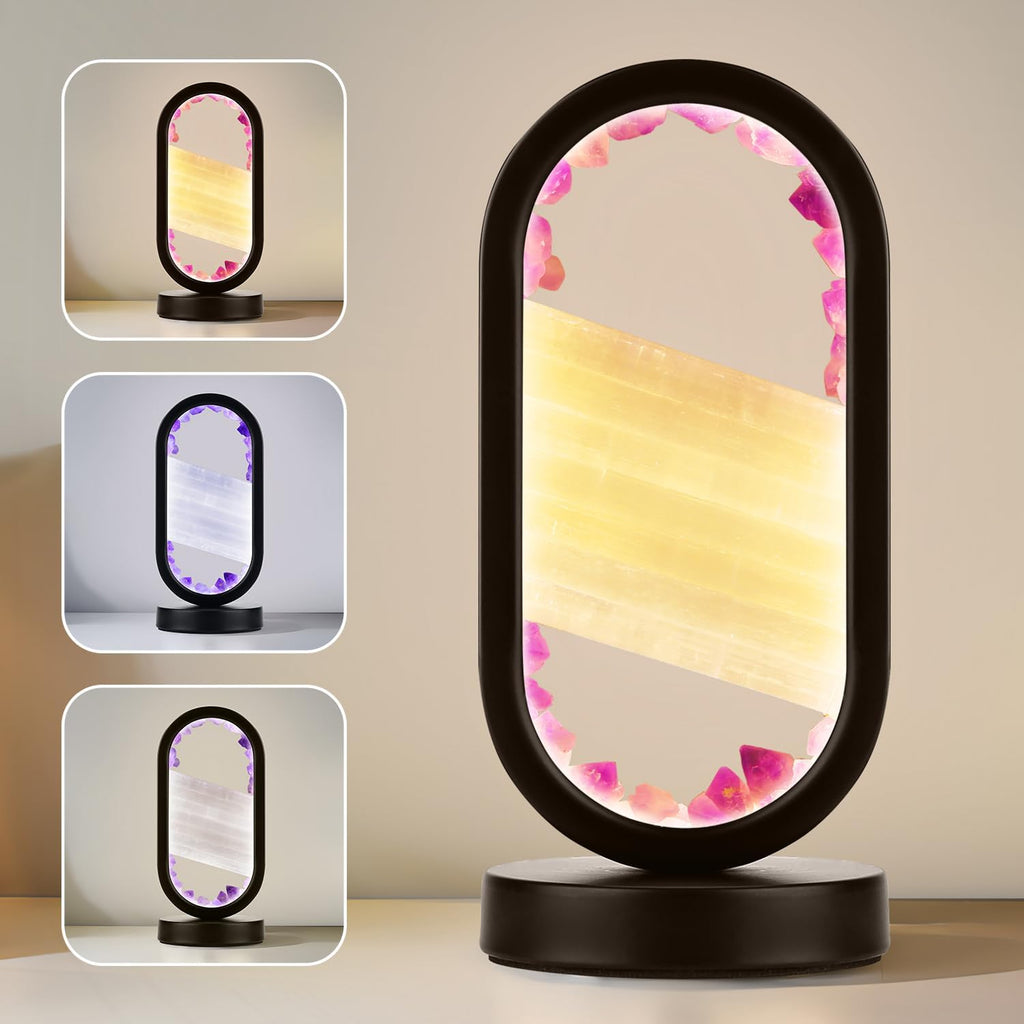 Natural Amethyst and Selenite Crystal Healing Night Table Lamp –3-Color Dimmable Mood Lighting for Meditation Relaxation and Restful…