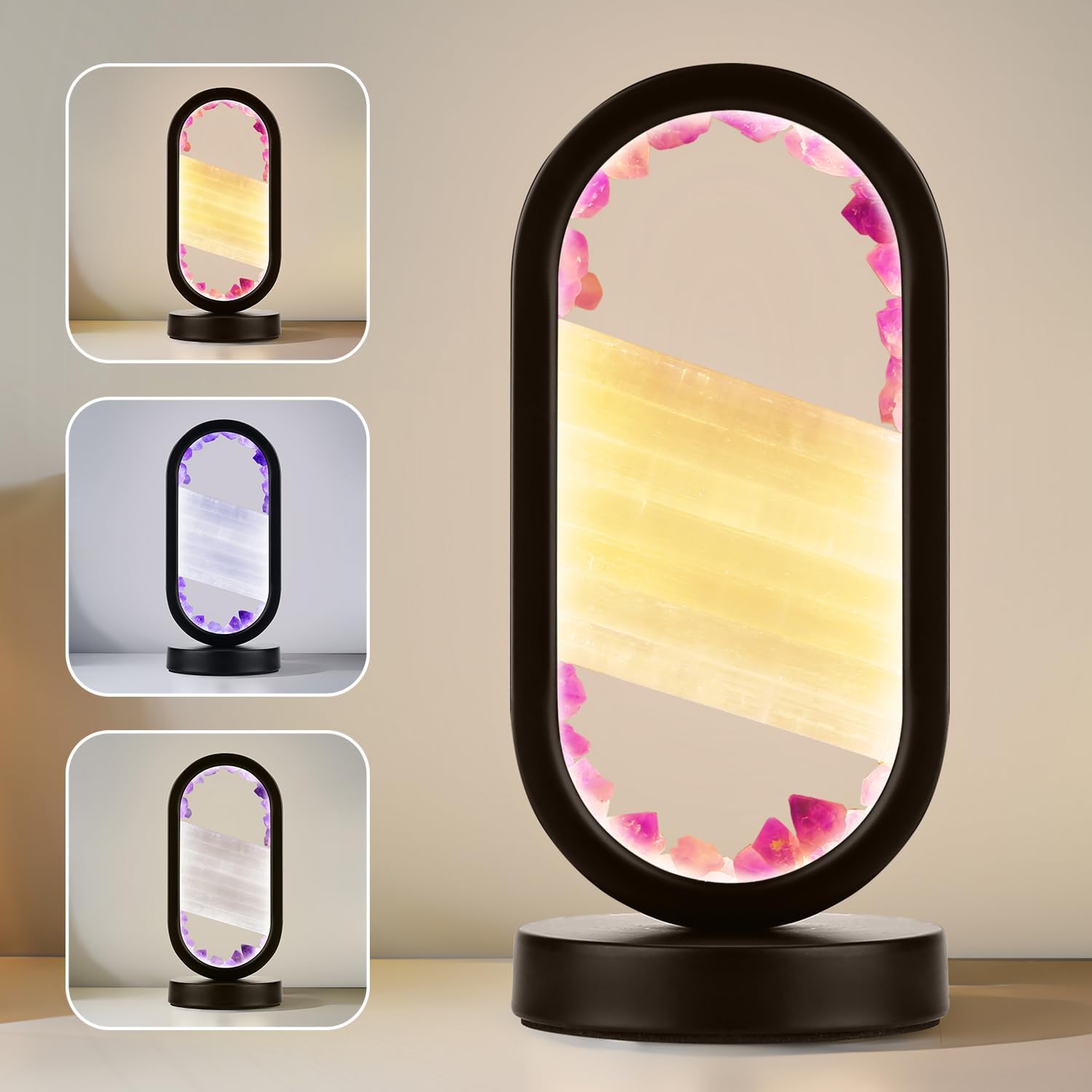 Natural Amethyst and Selenite Crystal Healing Night Table Lamp –3-Color Dimmable Mood Lighting for Meditation Relaxation and Restful…