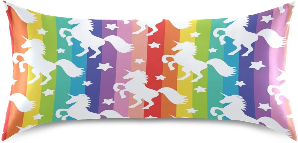 Blueangle Rainbow Stripe Unicorn Star Satin Pillowcase for Hair and Skin Silk Pillowcase, Standard Size(20x26 inches) - Satin Pillow…