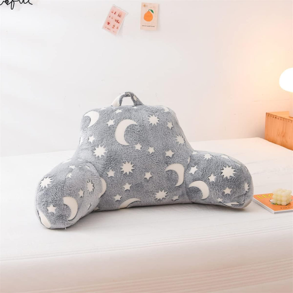 Holawakaka Glow in The Dark Reading Pillow for Sitting up in Bed Sofa Kids Teens, Luminous Moon Stars Backrest Pillow with Arms for Boys…