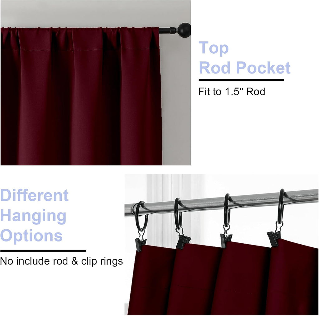 Simplebrand Ava Burgundy Blackout Curtains for Bedroom 90 Inches Long 2 Panels Set, Solid Privacy Energy Saving Living Room Window Treatmen…