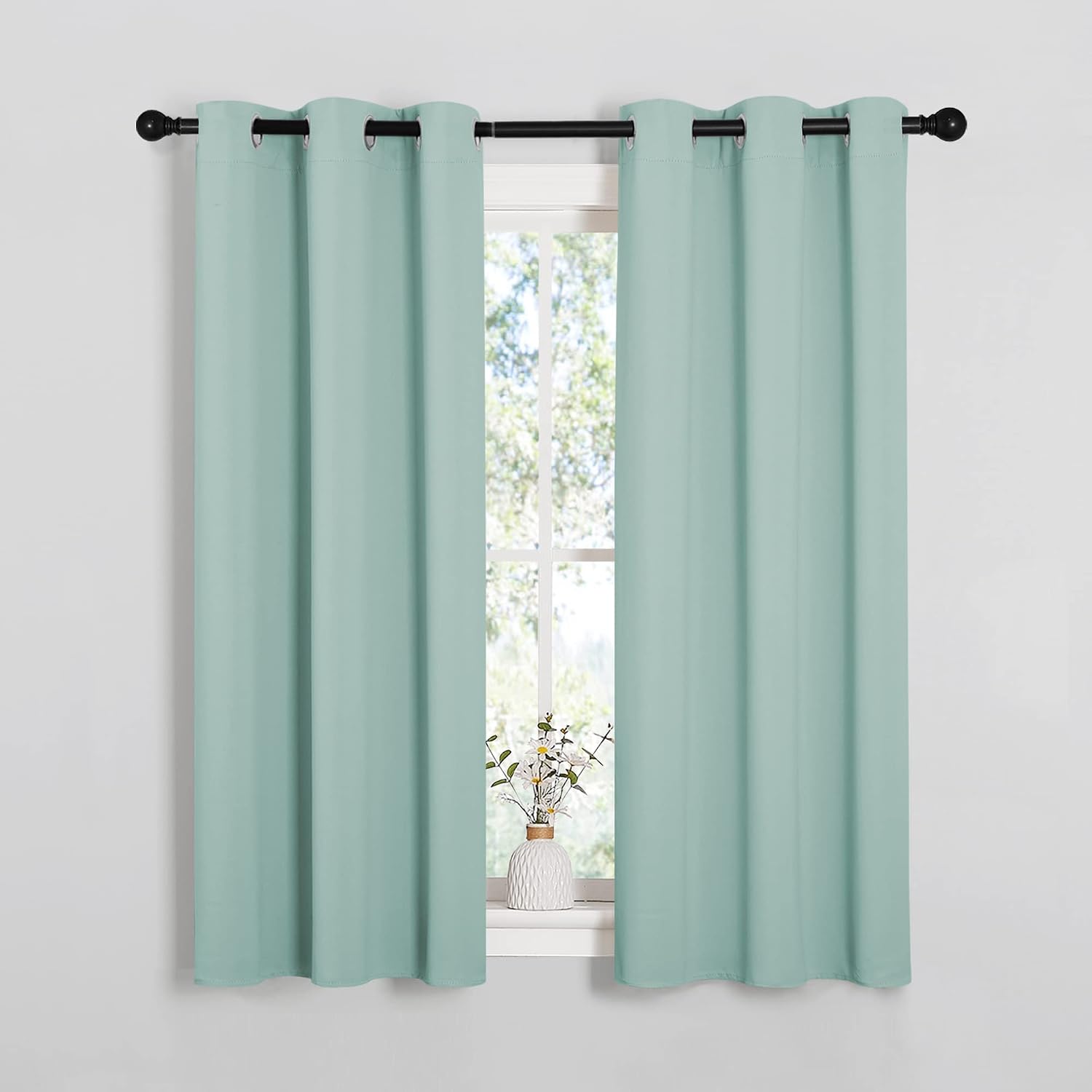 NICETOWN Window Curtain Panels, Thermal Insulated Solid Grommet Blackout Draperies/Drapes for Loft, Dorm (Aqua, One Pair, 34 by 54-inch)