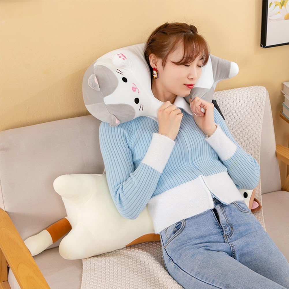 Cat Plush Stuffed Animals Cute Long Cat Body Pillow Plushies Soft Huggable Kitty Pillows for Girls Kids Adults Cat Lovers (New Beige…